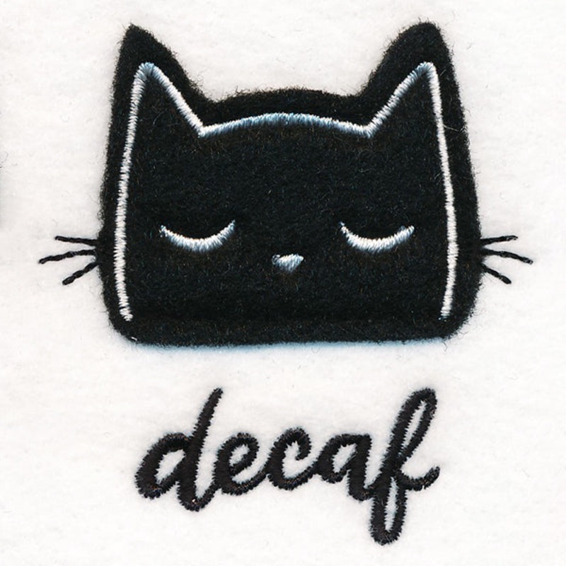 Coffee Cat – Decaf (Applique)|2.4″ x 2.32″ / 61mm x 59mm