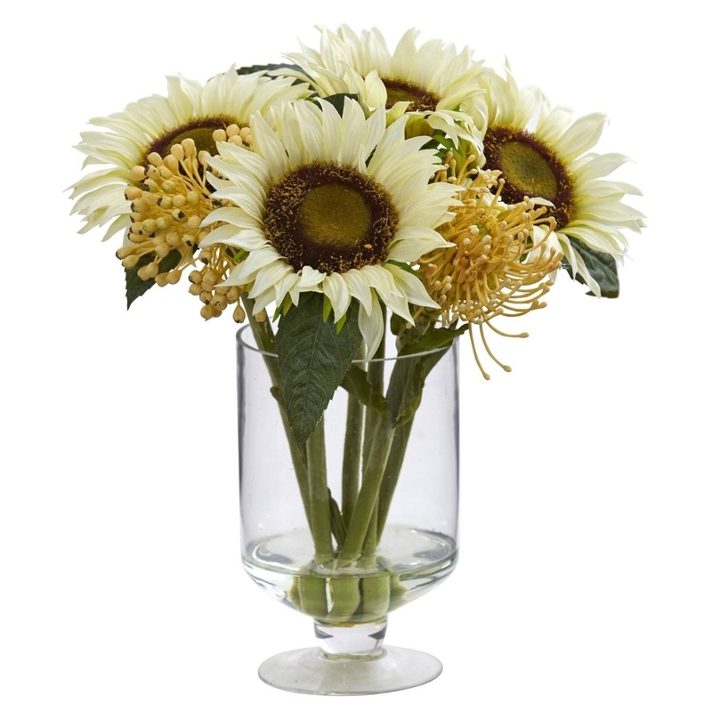 12-in Sunflower & Sedum Artificial Arrangement in Vase