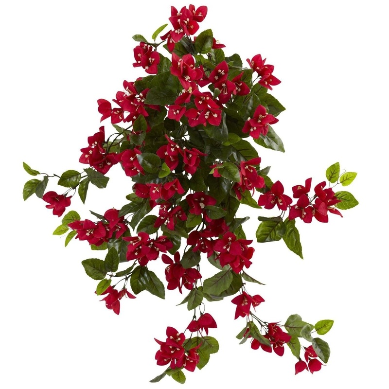 28-in Bougainvillea Hanging Bush Artificial Plants (Set of 2) | Indoor/Outdoor UV Resistant