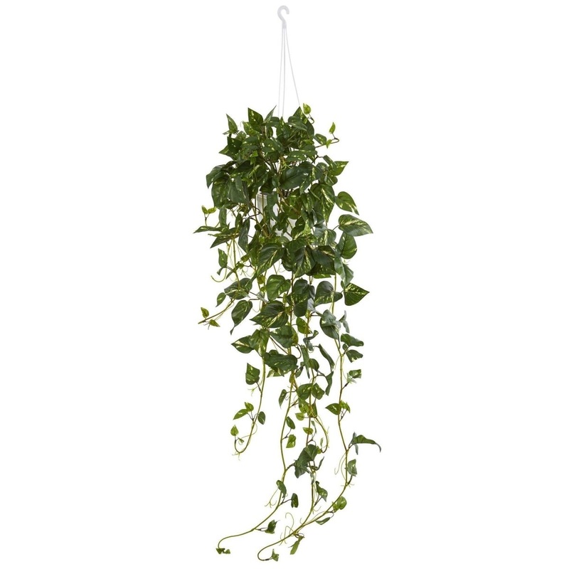 40-in Faux Green Pothos Hanging Basket  Lifelike Cascading Dcor