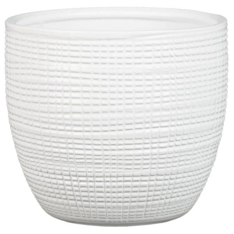 Stylish Ceramic Cache/Cover pots – White Textured – 12cm