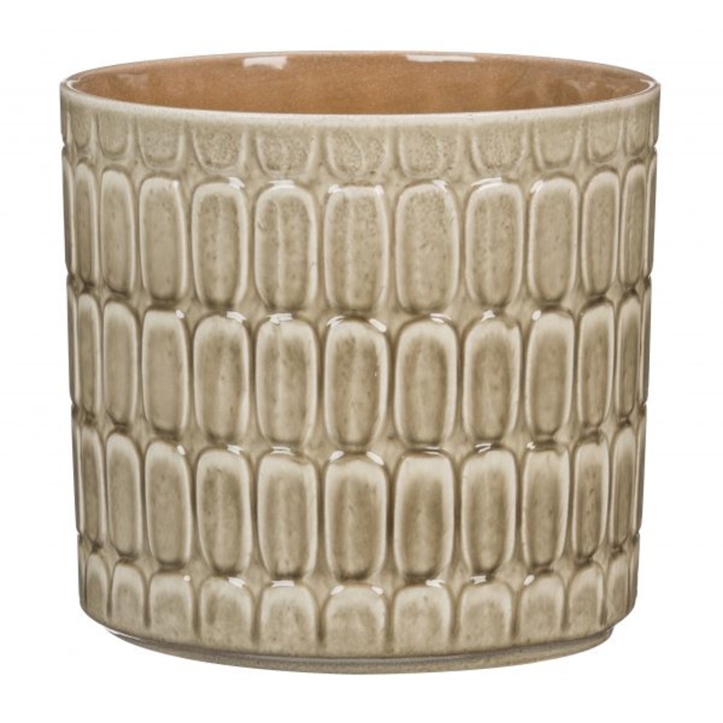 Stylish Ceramic Cache/Cover pots -Khaki Textured – 16cm