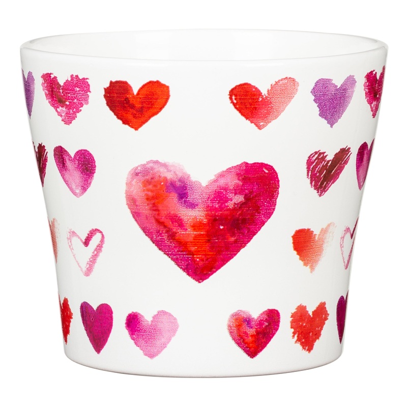Stylish Ceramic Cache/Cover pots – Red Hearts – 13cm