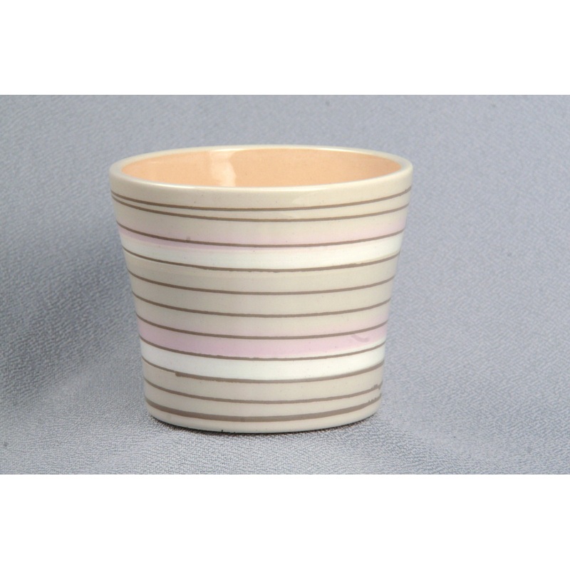 Stylish Ceramic Cache/Cover pots – Cream Striped – 11cm