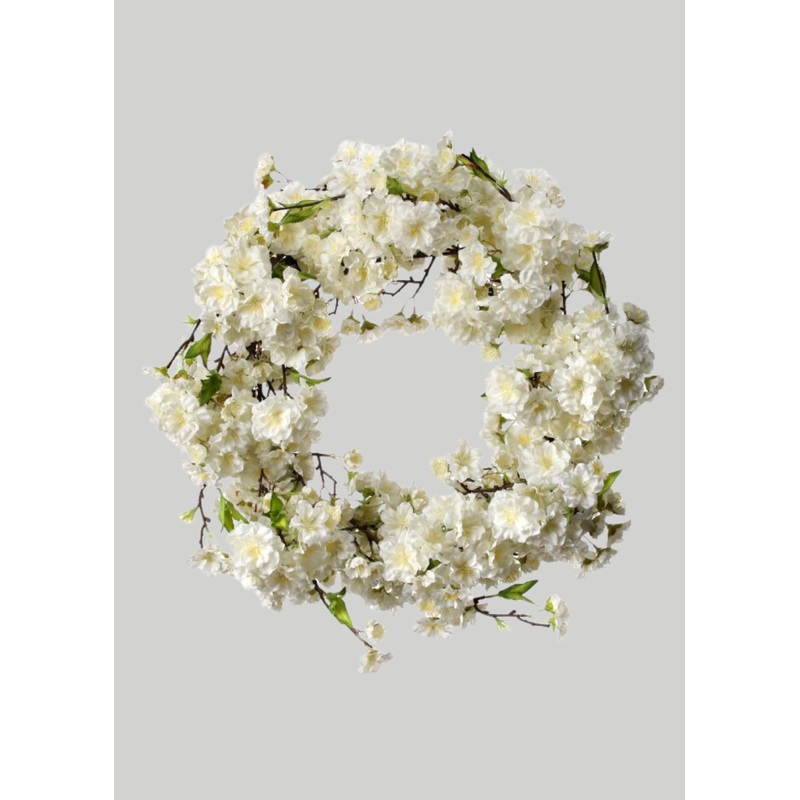 Deluxe Cream Artificial Cherry Blossom Flower Wreath – 20