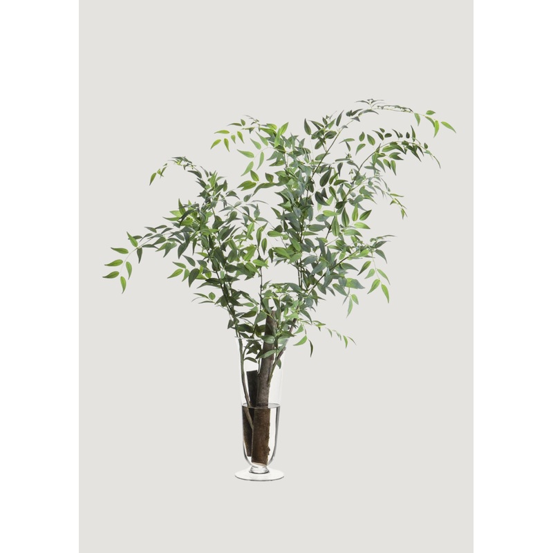Faux Italian Ruscus Branch Glass Vase Arrangement – 45