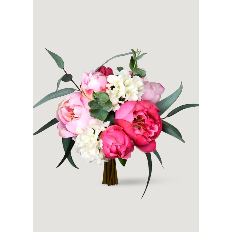 Pink Cream Fake Peony and Eucalyptus Flower Bouquet – 13