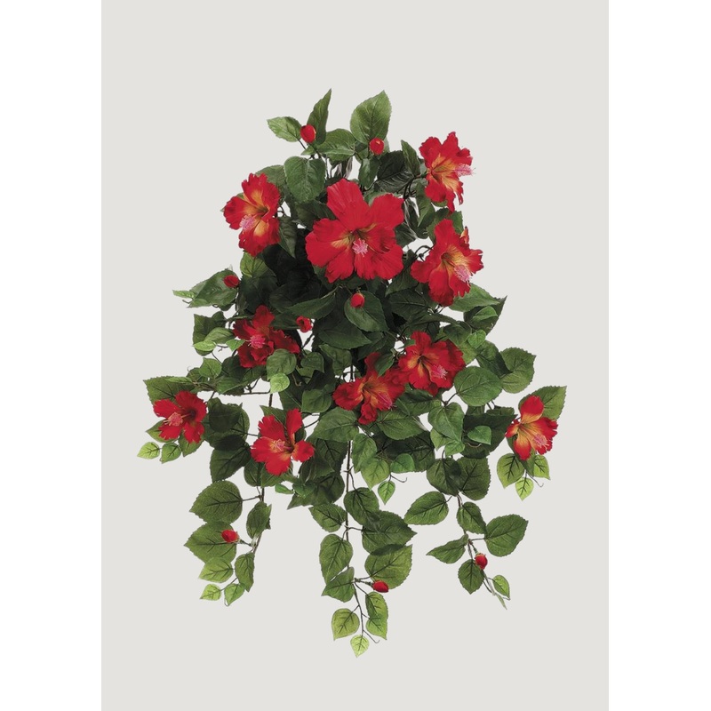Red Artificial Hibiscus Tropical Hanging Bush – 26