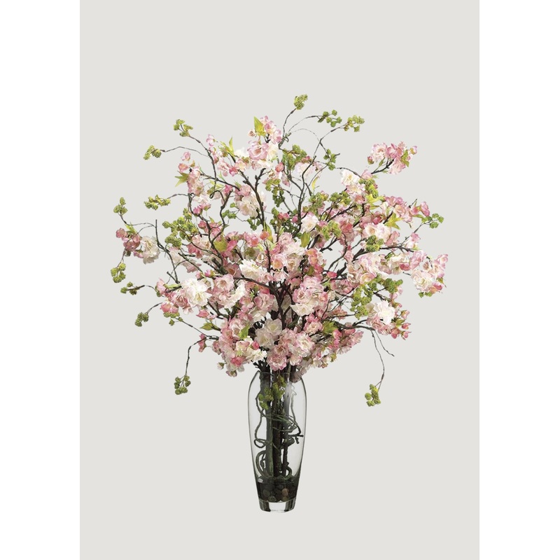 Pink Artificial Cherry Blossom Arrangement in Glass Vase – 35