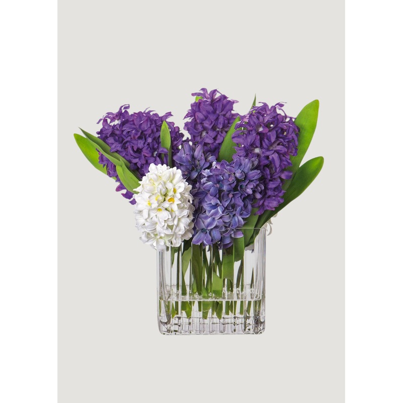 Purple Fake Hyacinth Flower Arrangement in Glass Vase – 11.5