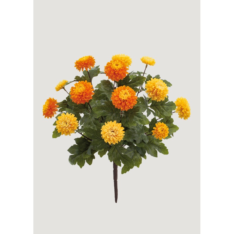 Yellow and Orange Artificial Mum Flower Bush – 14.5