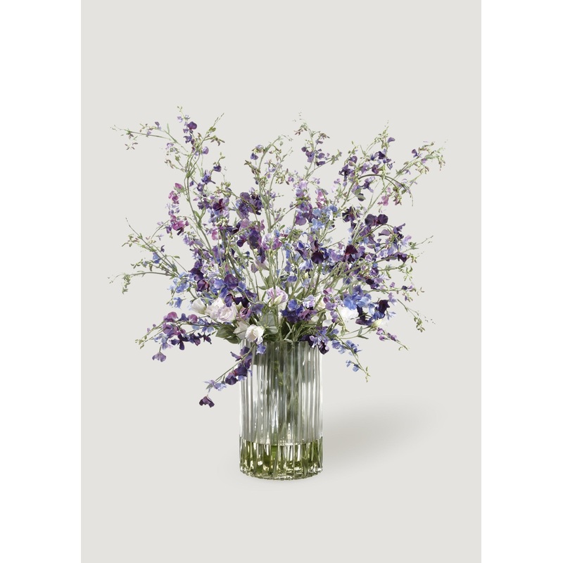 Purple Faux Sweet Pea Flower Arrangement in Glass Vase – 47