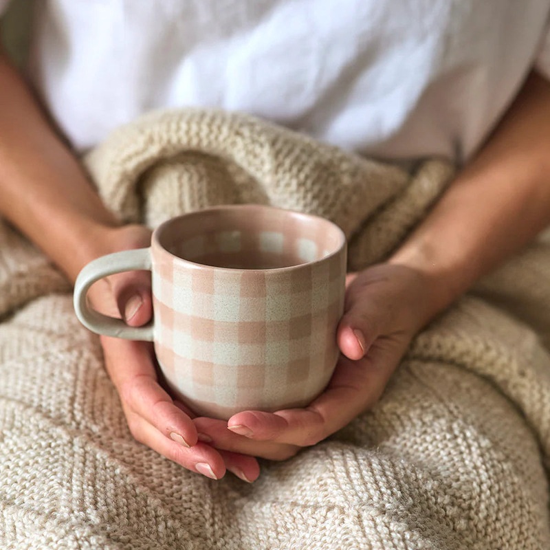 Soft Terracotta Check Mug / Cat’s Pyjamas by Robert Gordon