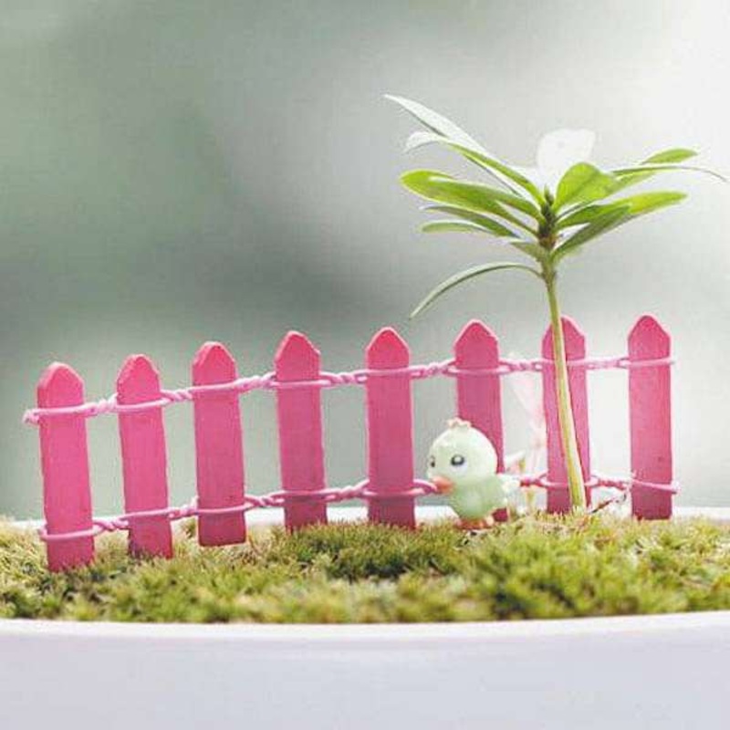 Wooden fence miniature garden toys (Pink) – 4 Pieces