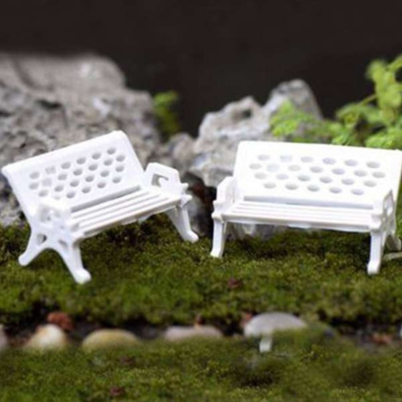 Bench plastic miniature garden toy (White) – 1 Piece