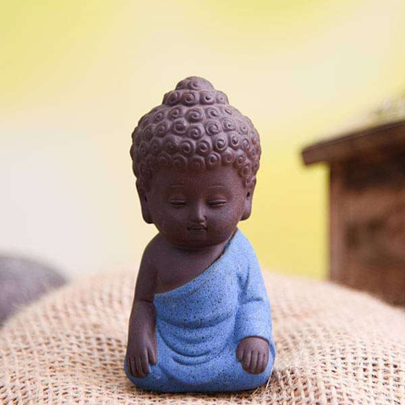 Meditating buddha ceramic miniature garden toy (Blue, Matt Finish) – 1 Piece