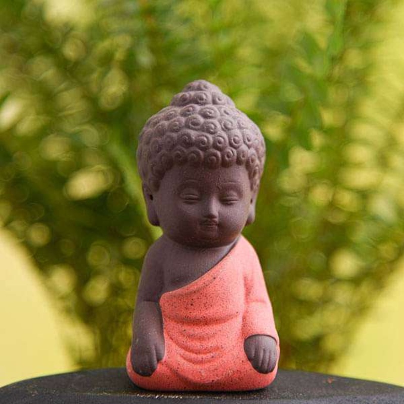 Meditating buddha ceramic miniature garden toy (Orange, Matt Finish) – 1 Piece