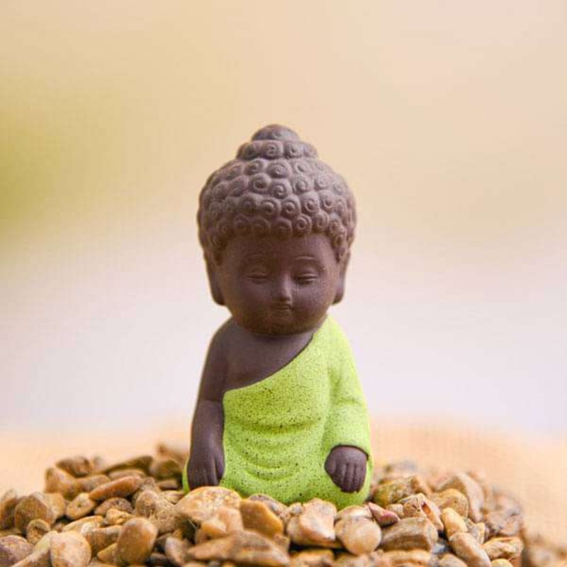Meditating buddha ceramic miniature garden toy (Parrot Green, Matt Finish) – 1 Piece