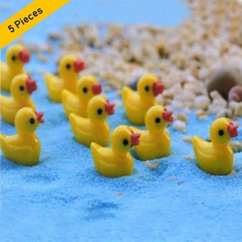 Mini ducks plastic miniature garden toys (Yellow)- 5 Pieces