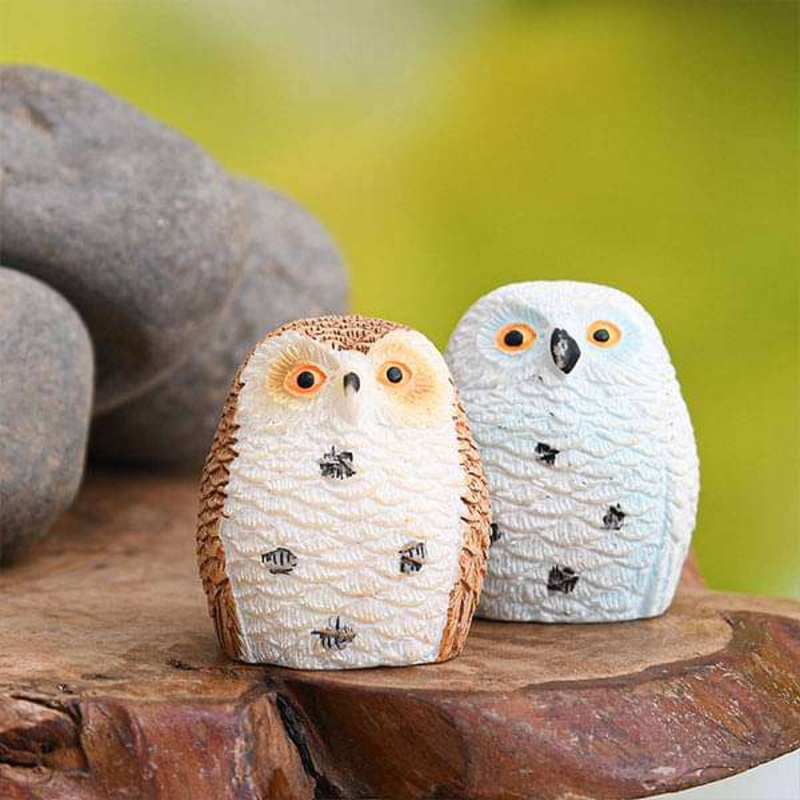 Owls plastic miniature garden toys (White) – 1 Pair