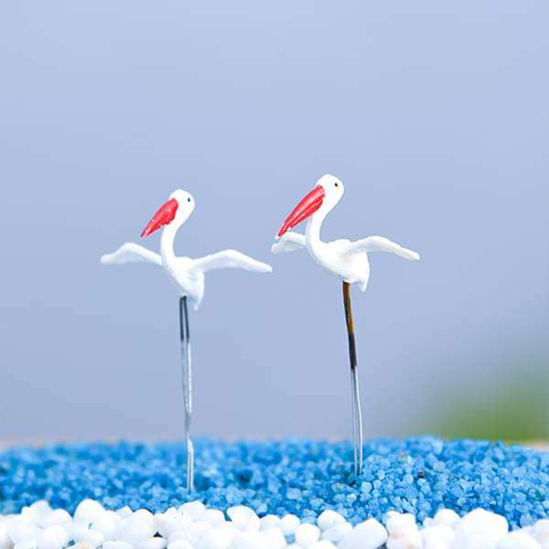Pin flamingos plastic miniature garden toys (White) – 1 Pair