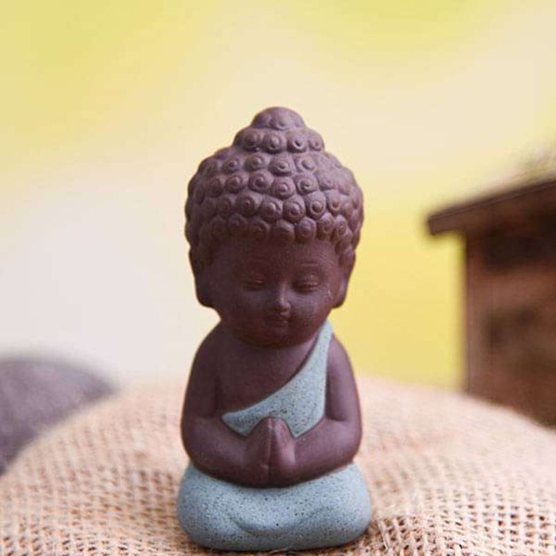 Praying buddha ceramic miniature garden toy (Teal Green, Matt Finish) – 1 Piece