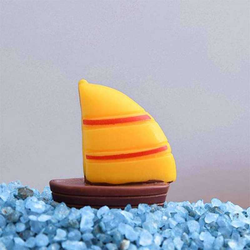 Sailboat plastic miniature garden toy (Yellow)- 1 Piece