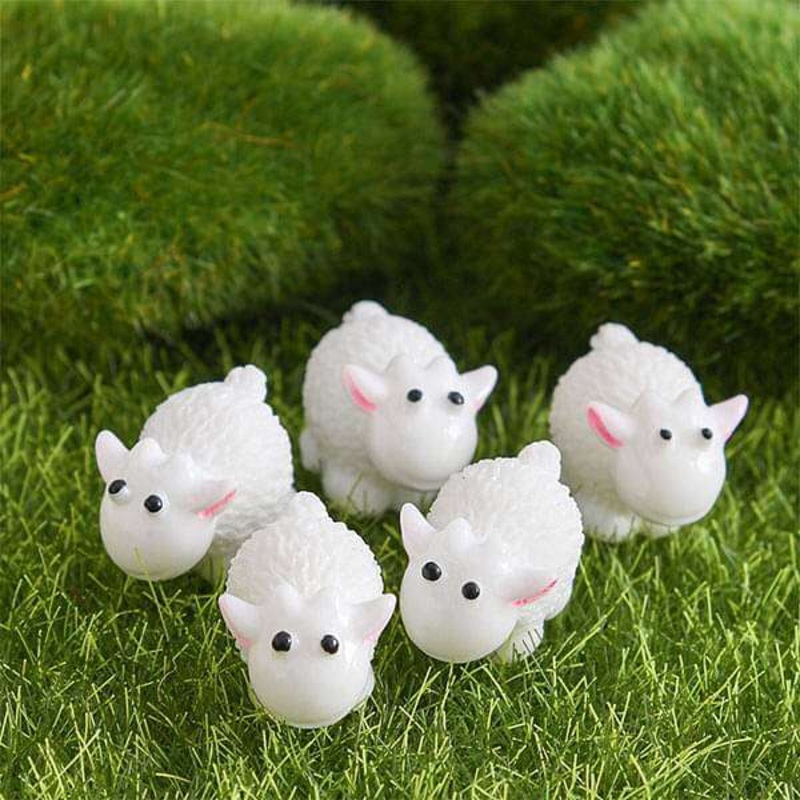 Sheep plastic miniature garden toys (White) – 5 Pieces
