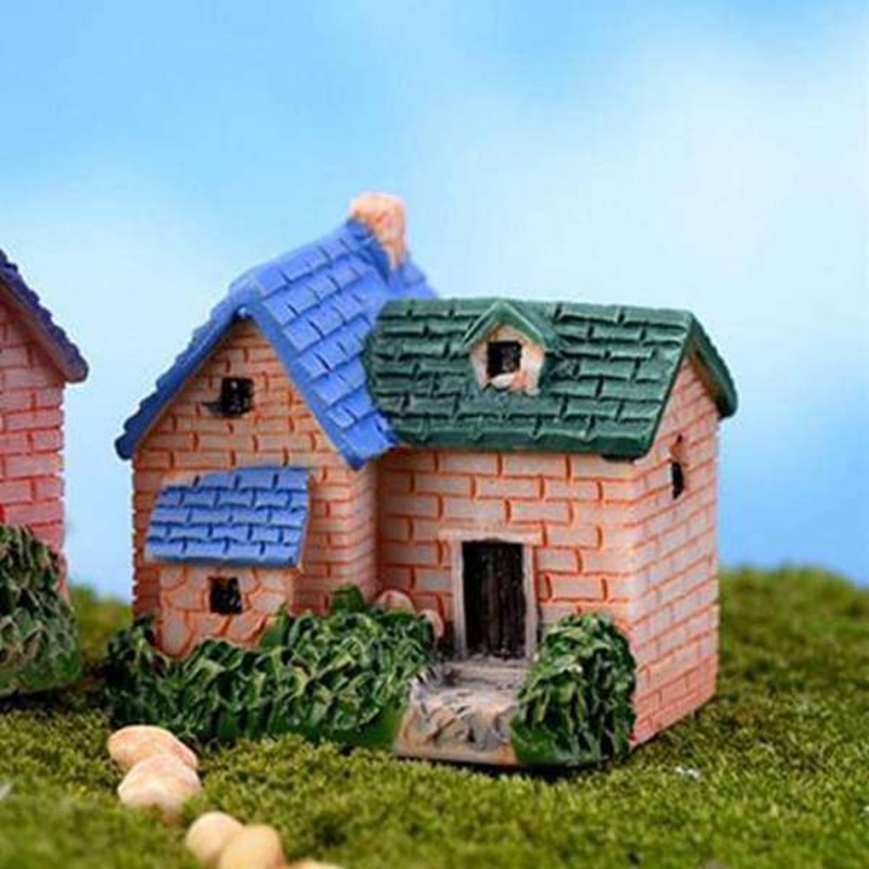 Brick villa plastic miniature garden toy (Blue, Green) – 1 Piece