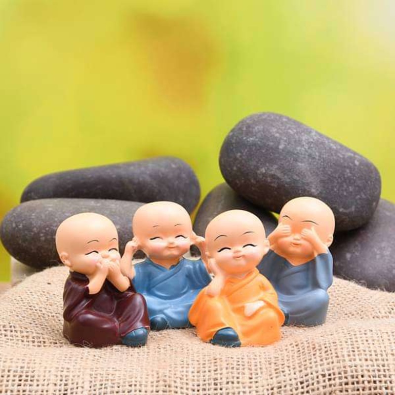 Cute monks plastic miniature garden toys (Big, Matt Finish) – 4 pieces