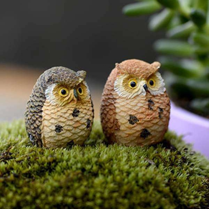 Owls plastic miniature garden toys (Brown) – 1 Pair