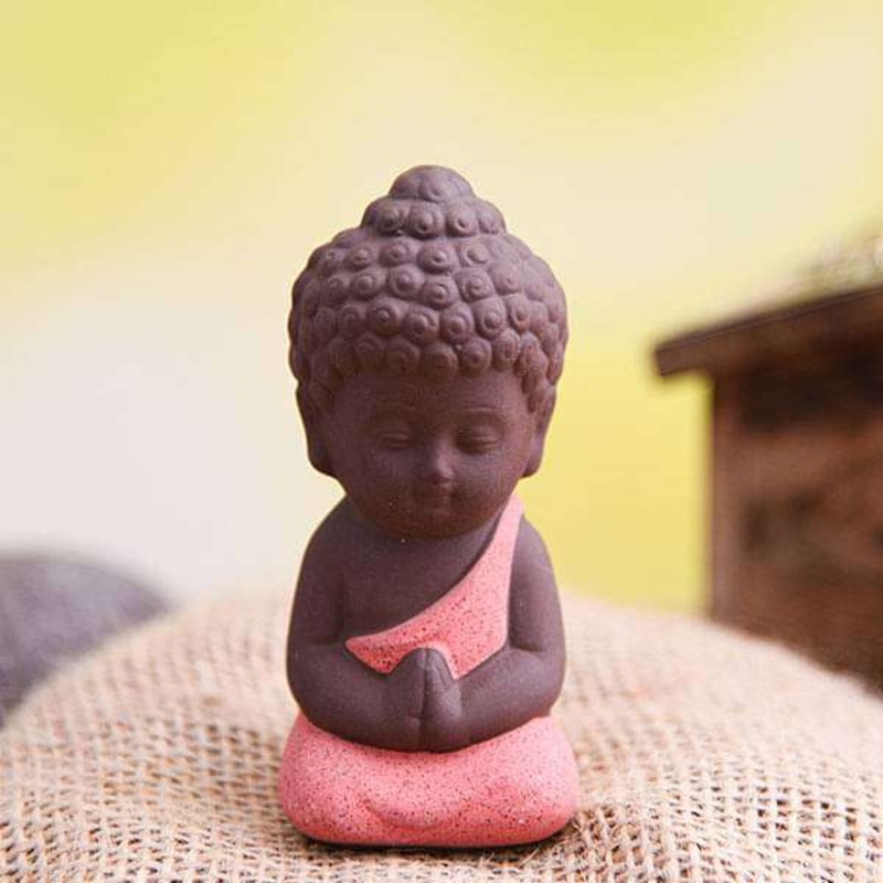 Praying buddha ceramic miniature garden toy (Orange, Matt Finish) – 1 Piece