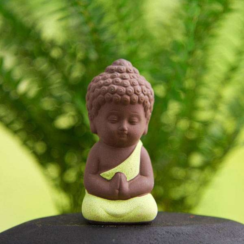 Praying buddha ceramic miniature garden toy (Parrot Green, Matt Finish) – 1 Piece