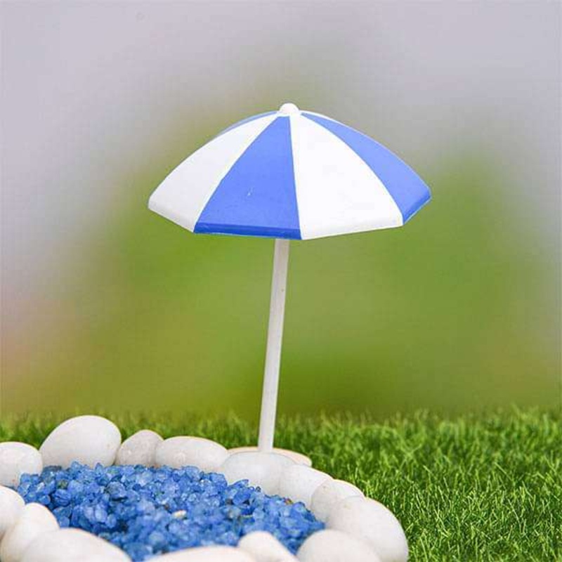 Umbrella plastic miniature garden toy (White, Blue) – 1 Piece