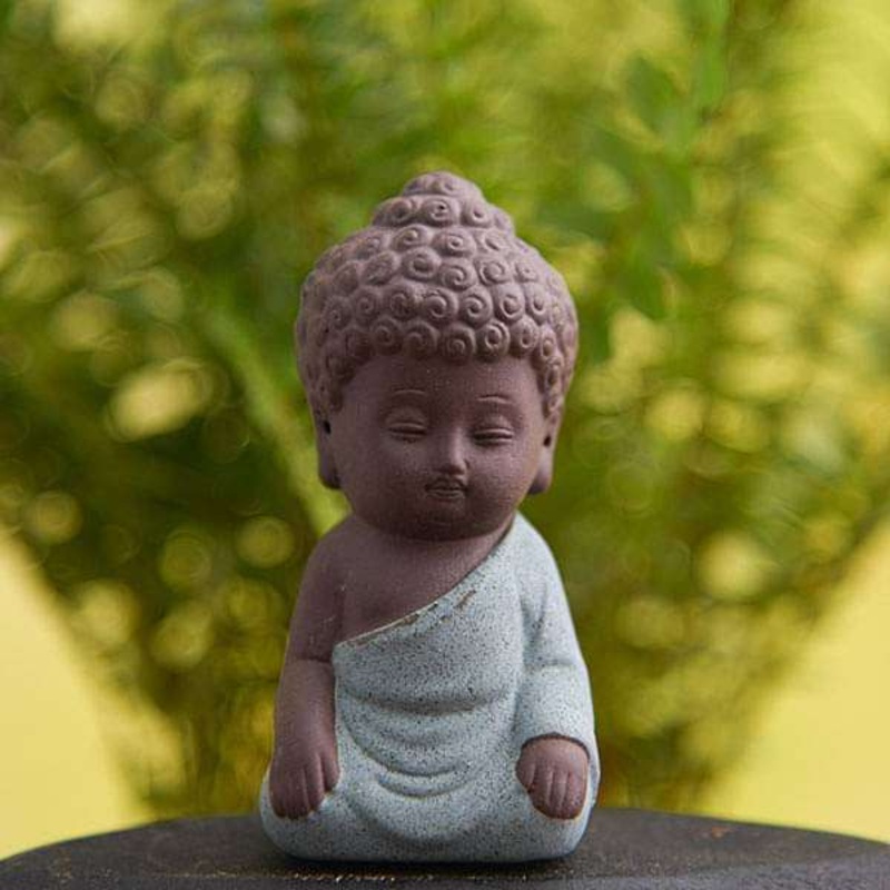 Meditating buddha ceramic miniature garden toy (Teal Green, Matt Finish) – 1 Piece