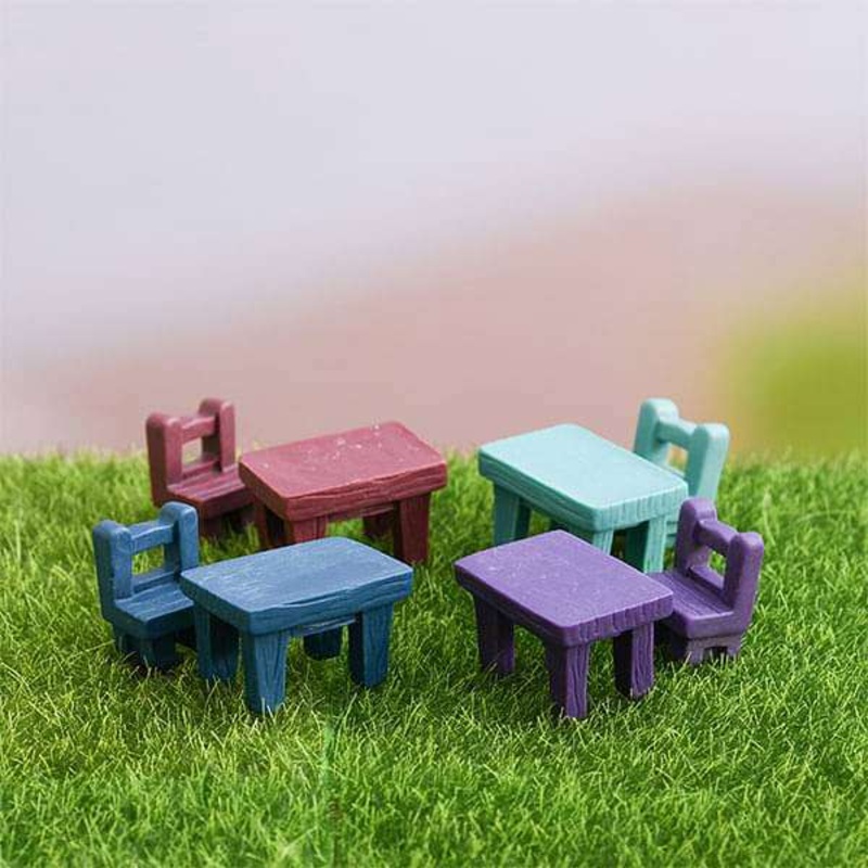 Table and chair sets plastic miniature garden toys – 4 Pairs