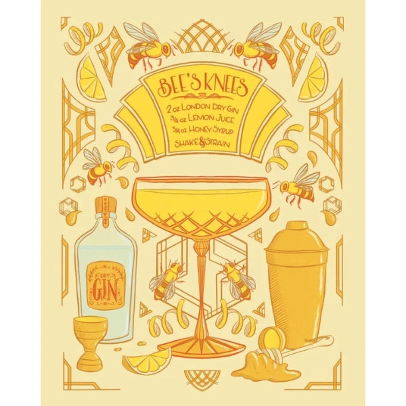 Bee’s Knees Cocktail Recipe Print (8 x 10)