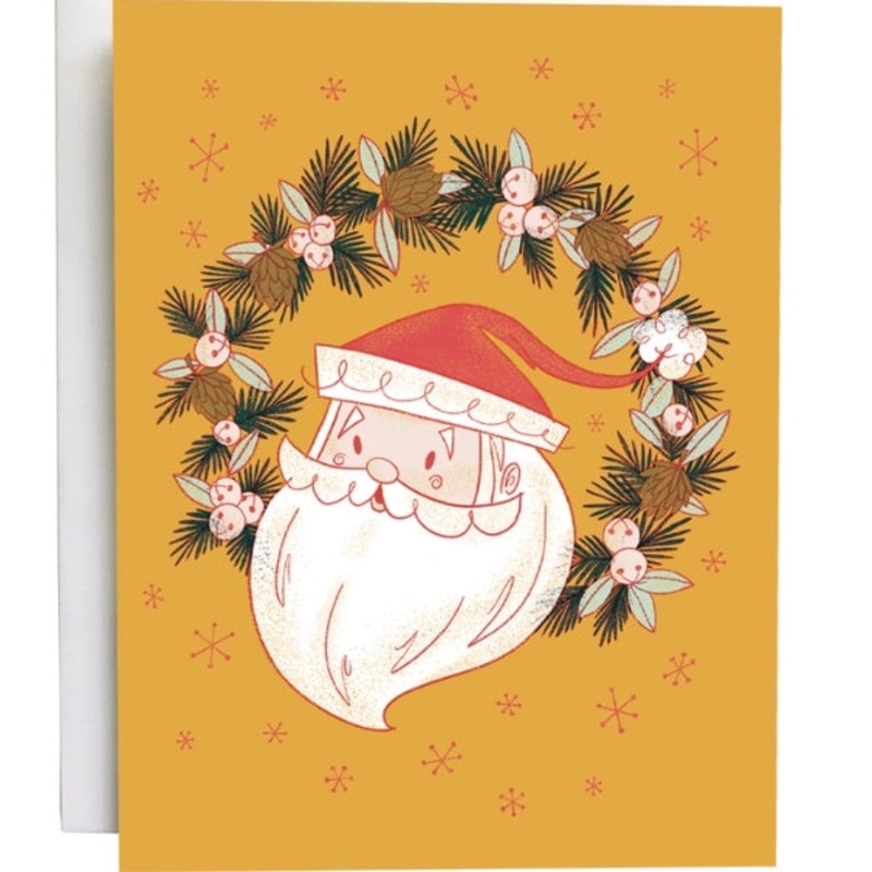 Midcentury Wreath Santa Card