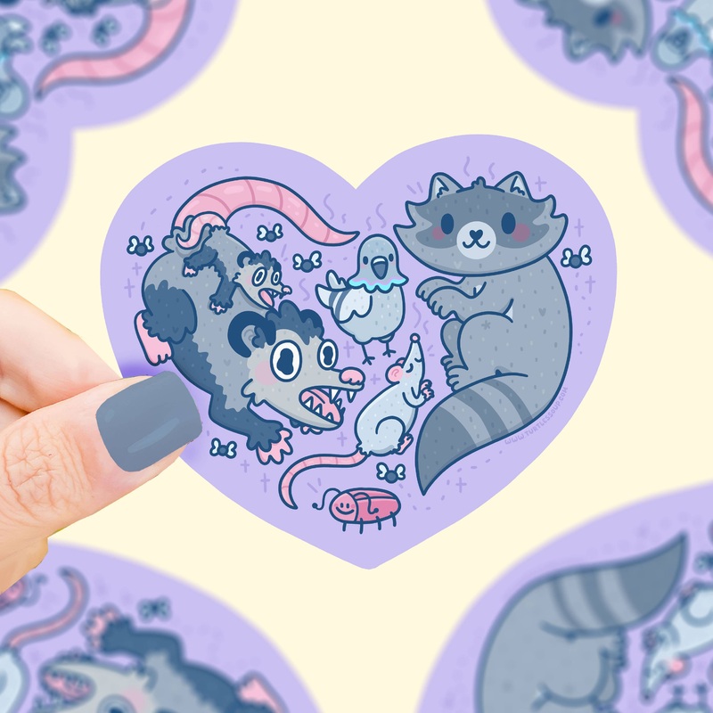 Stink Trash Animals Heart Valentines Vinyl Sticker