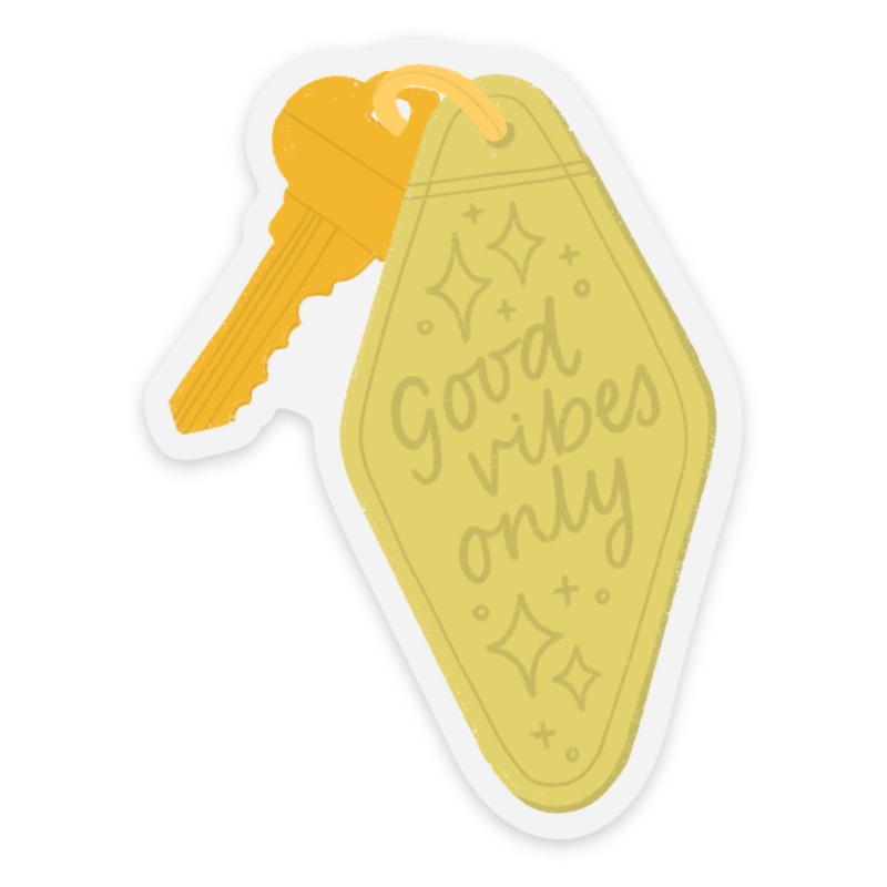 Clear Good Vibes Only Keychain Sticker, 2.2x3in