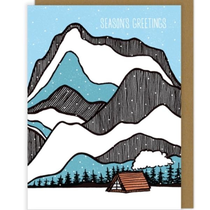 Cabin at the Base Season’s Greetings Card – Blue