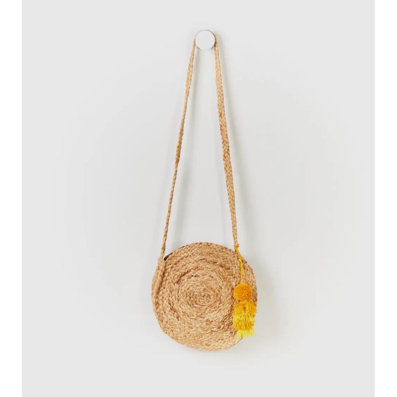 Pompom Jute Tassel Crossbody Bag Natural Jute Hand Woven