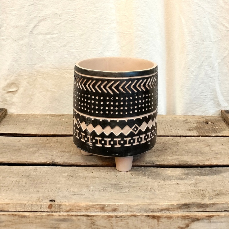 Black Aztec Pot with Legs