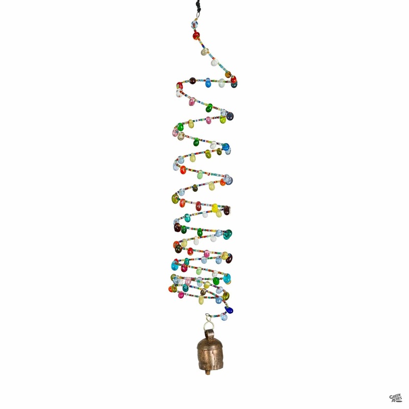 Springy Glass Beads with Bell Wind Chime