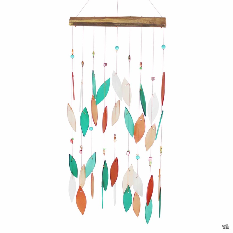 Coral and Teal Beaded Glass Wind Chime