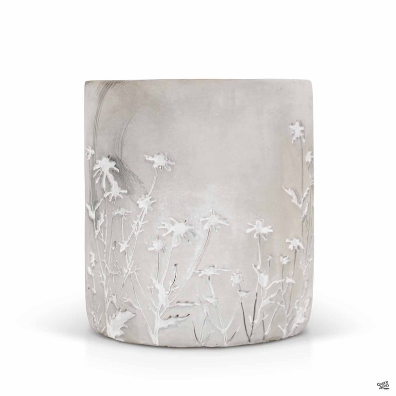 Round Cement Planter with Embossed Flowers