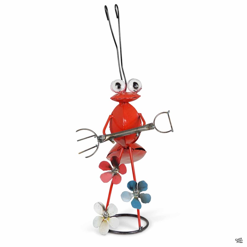 Small Ant with Flower Metal Yard Art