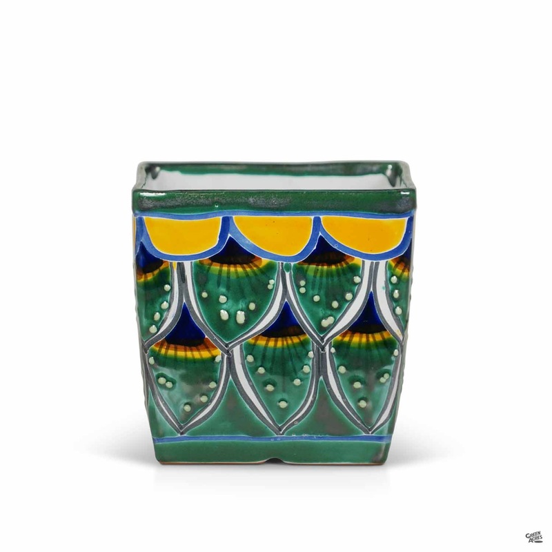 Peacock Talavera Square Pot|6″ [v::tx]
