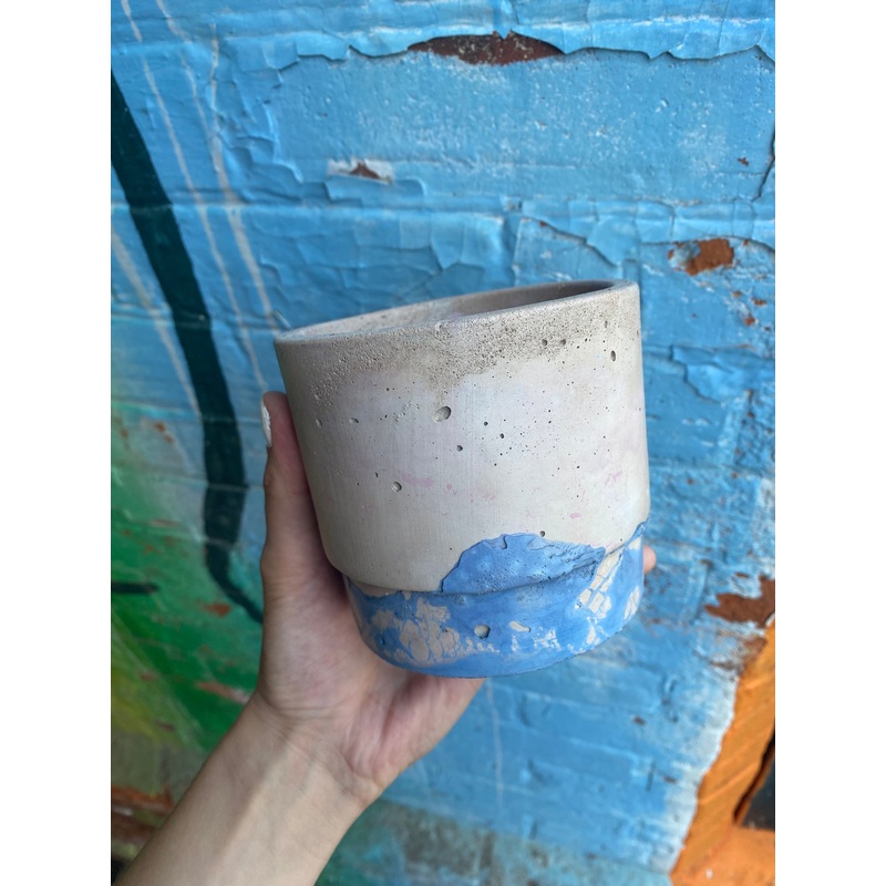 3.5 Concrete Simple Pot White Peach/Blue