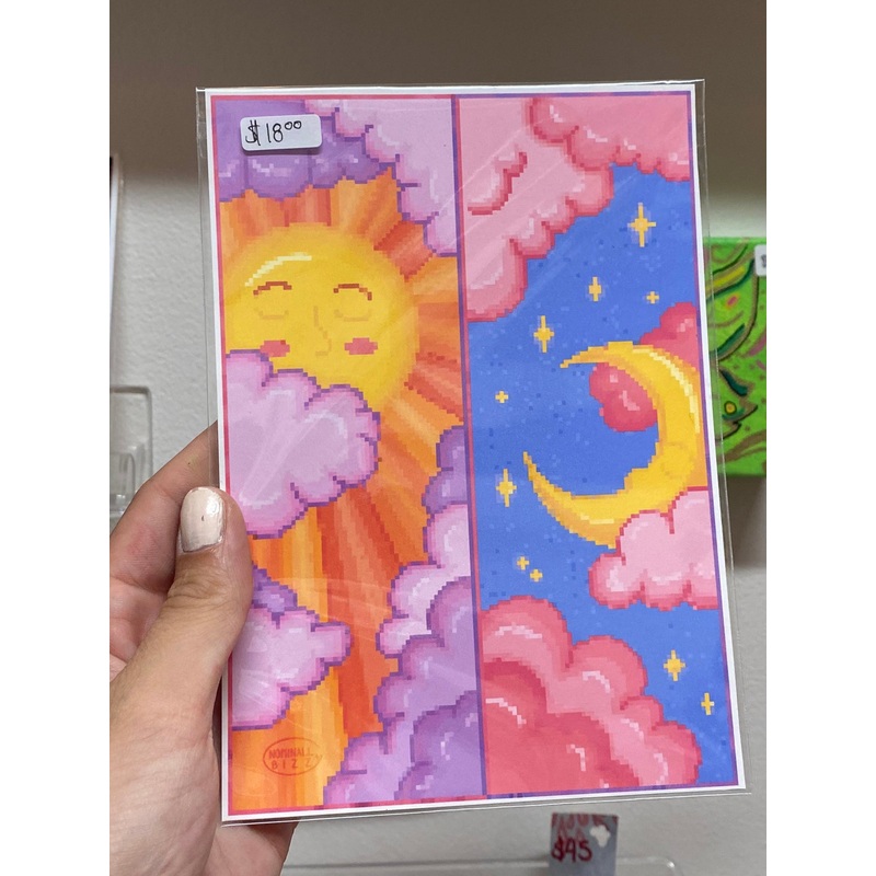 Sun and Moon Pixel 5×7 Art Print